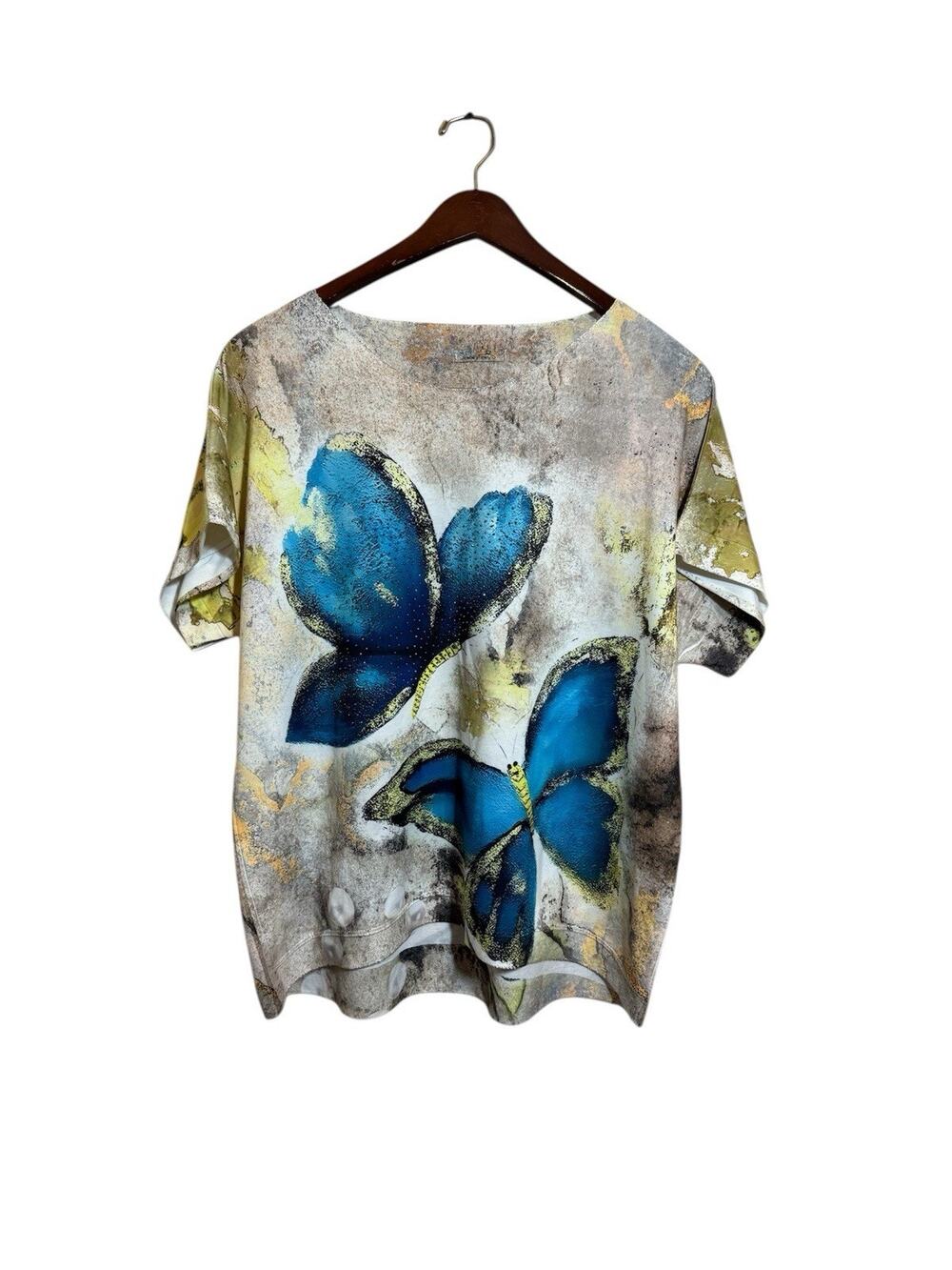 Butterfly All Over Print AOP Women’s Blouse Made In Italy Large Y2K Boxy L/XL